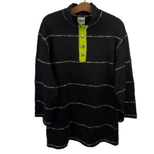 Somewhere Nowhere Tunic 1/4 Snap Sweatshirt Size XL Lagenlook Striped Black